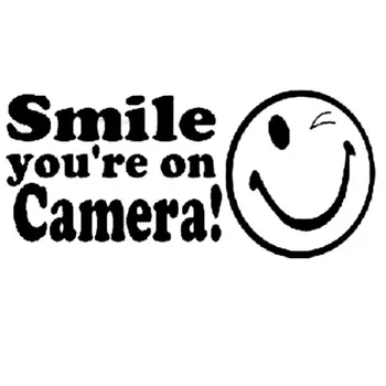 15,2 СМ * 7,1 СМ Усмихнете се на камерата, бизнес или лична сигурност, Креативна стикер, автомобилни стикери, етикети, черна треска C8-1271