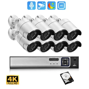 Gadinan 8CH 4K POE Ultra FHD Пълноцветен Система за Видеонаблюдение 8MP H. 265 NVR Аудио IP Външна Сигурност Комплект Камери за Видеонаблюдение Комплект