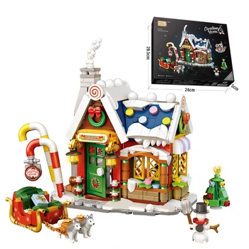 LOZ 788 бр. Мини Коледна Къща Модел Градивен елемент на Дядо Коледа, Снежен човек Кукли Архитектурни Комплекти Тухли САМ Детски Играчки, Подаръци