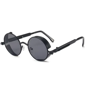Печелившите ретро слънчеви очила с кръгла рамка, метални пролетта огледално отразяващи ярки мъжки слънчеви очила в стил steampunk