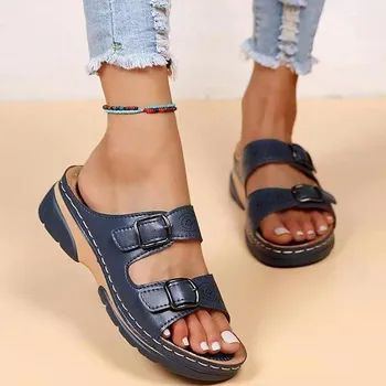 Лятото на 2022, Дамски Ортопедични Сандали с отворени пръсти, Нескользящая Обувки на платформа в ретро стил, Висококачествени Ежедневни обувки На Платформа