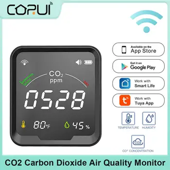 CoRui Sasha Качеството на Въздуха Детектор за Въглероден Диоксид 3в1 С Будилник следи Температурата Тестер Влажност на Въздуха WiFi Интелигентни Грижи За Бебето