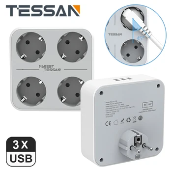 TESSAN ЕС Няколко Подложки за Хранене с 4 Розетки на променлив ток и 3 USB Порта 7 в 1 Адаптер за Защита от Претоварване за Домашния Офис