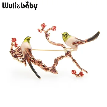 Wuli & baby Двойката Птици е На Дървото, Брошки Женски Эмалевые Животни, Цветя, Сватбена Брошка Игла Подаръци