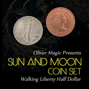 Комплект монети на Слънцето и Луната (Walking Liberty Half Dollar) от Oliver Магията на Илюзията за магия в Близък план Вълшебна монета се Появява/Изчезва