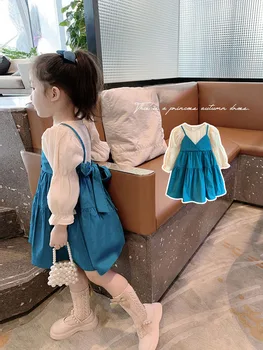 Модни Дрехи за момичета 2022 Пролетни Детски Сладък Рокли в Корейски Стил За Малки Момичета С Пищни Ръкави на Едро Памучно Рокля на Принцеса