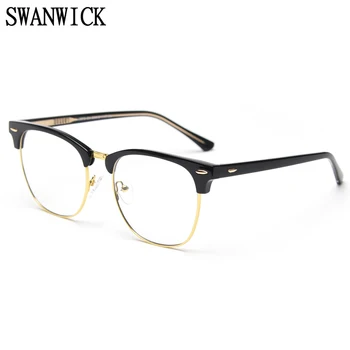 Swanwick TR90 квадратна полукадровая дограма мъжки ретро-оптични рамки за очила дамски черен, сив прозрачен ацетат лещи компютър високо качество