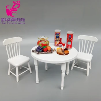 бял Куклена къща, мебели за хола, маса с кухненски кръгла маса за хранене, стол за 1:8 bjd аксесоари за кукла къща