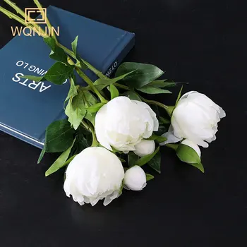 WQNJIN 2 Глави Бели Копринени Цветя Изкуствен Божур Сватба Парти Начало Договореност Божур Сватбена Украса