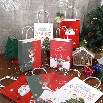 12шт весела Коледа на Хартиен Подарък Пакет 2023 нова година Коледна Украса на Празнични Вечерни Аксесоари Крафт-опаковка чанта Коледна Ръчна Чанта