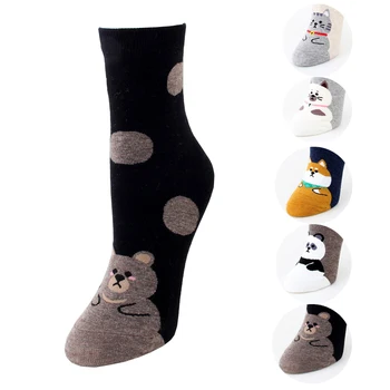 2022 Кавайные Дамски Памучни Чорапи с животни, Есенно-зимни Прости Сладък Дамски Чорапи с Хубав Модел на Карикатура, Ежедневни Забавни Чорапи