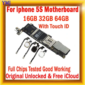 100% Оригинална разблокированная дънна платка за iPhone 5S, без Touch ID/С Touch ID, 16 GB/32 GB/64 GB за iphone 5S Логически заплата