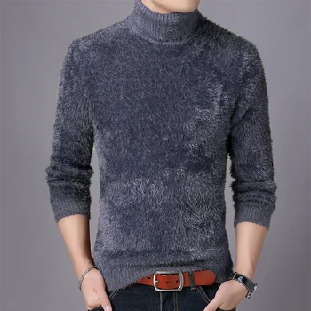 Мъжки брендовый есенно-зимния пуловер с висока воротом 2021, нов мъжки модерен бизнес случайни плюшено дебел топъл вязаный пуловер, пуловер