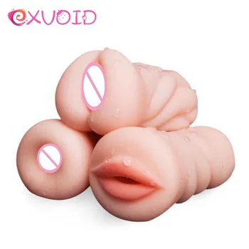 EXVOID Изкуствена Вагина Устата Анален Мастурбатор Чаша Реалистична Дълбока Путка Без Вибратор Орален Секс Играчки за Мъже, Мъжки Мастурбатор