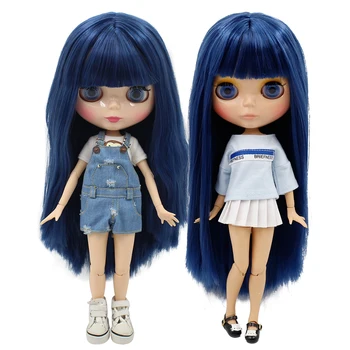 ЛЕДЕНАТА кукла DBS Blyth 1/6 bjd сини коса естествена кожа тен на кожата супер черна кожа съвместно тялото блестящо лице 30 см аниме подарък за момичета