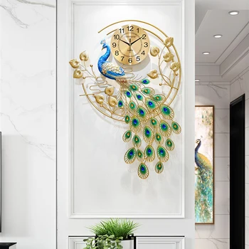 Големи Дигитални Стенни Часовници с Модерен Дизайн за Луксозен Безшумен Механизъм Златен Паун Стенни Часовници за Всекидневна Reloj Pared Room Decor