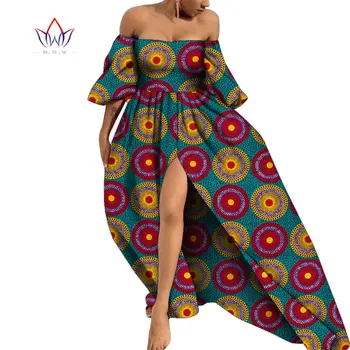 Африканска Дрехи от бинтаревого восък за Жени, Рокли в стил дашики с открити рамене, Голям Размер 7XL, Африканска традиционно Облекло WY10007