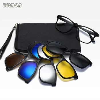 Belmon 6 В 1 Рамки За Очила За Мъже И Жени С 5 БР. Клипсой На Поляризирани Слънчеви Очила Магнитни Точки Мъжки Компютърни Оптични 2201