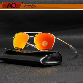 Включване на Слънчеви Очила AO Мъжки И Дамски Маркови Дизайнерски Реколта Американски Армейските Военни Слънчеви Очила Стъклени Лещи Gafas De Sol Hombre Box