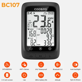 CooSpo BC107 Велосипеден Компютър GPS Безжична Велосипеден Скоростомер, Километраж 2.6 in Bluetooth 5.0 ANT + ПРИЛОЖЕНИЕ Водоустойчив GPS + БД Компютър